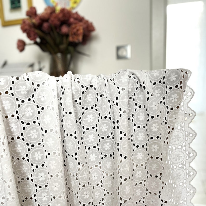 Tela de algodón 100 % premium con bordado inglés, de alta calidad, ideal para bodas, verano, bordados, 1/2 yarda imagen 5