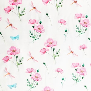 premium cotton jersey/floral pattern/designer fabric/designer jersey/stretch fabric/floral jersey/aquarel poppy/premium quality/ 1/2 yard