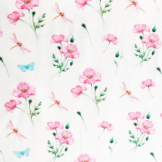 premium cotton jersey/floral pattern/designer fabric/designer jersey/stretch fabric/floral jersey/aquarel poppy/premium quality/ 1/2 yard