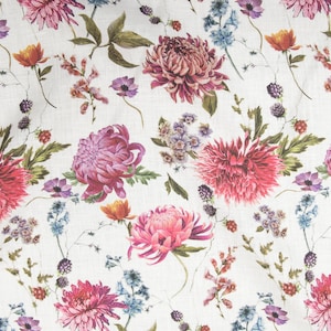 premium 100% linen fabric/floral linen fabric/painted flowers linen fabric/natural printed linen fabric/floral print/pure linen