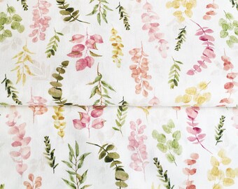 premium 100% cotton poplin/high quality cotton fabric/painted leaves/designer fabric/botanical fabric/summery cotton fabric/ 1/2 yard