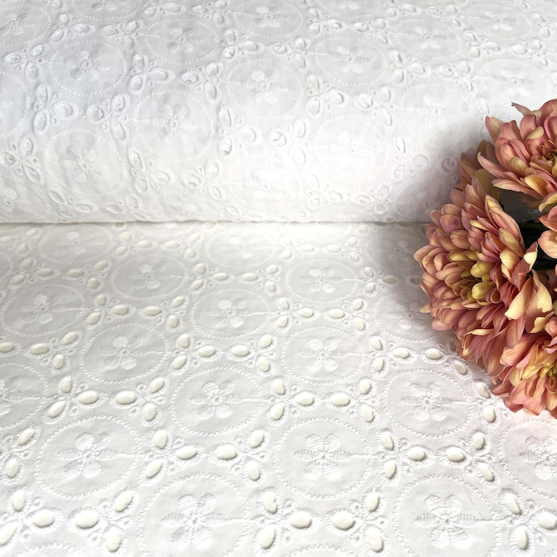 Tela de algodón 100 % premium con bordado inglés, de alta calidad, ideal para bodas, verano, bordados, 1/2 yarda imagen 6