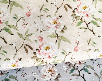 premium 100% cotton poplin/high quality cotton fabric/watercolor flowers/floral print/sanforized cotton fabric/floral fabric/roses/ 1/2 yard