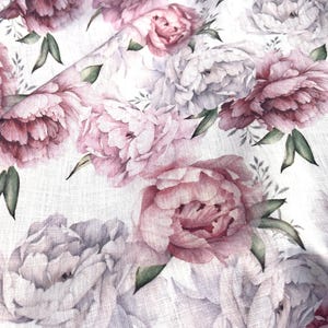 premium 100% linen fabric/floral linen fabric/summer fabric/designer fabric/peony fabric/natural printed linen fabric/pure linen/ 1/2 yard