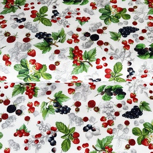 premium 100% cotton poplin/high quality cotton fabric/watercolor berries/botanical print/strawberries/sanforized cotton fabric/ 1/2 yard