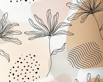 exclusive 100% cotton satin/high quality cotton fabric/minimalist flowers/flower print/floral pattern fabric/drawing/ 1/2 yard