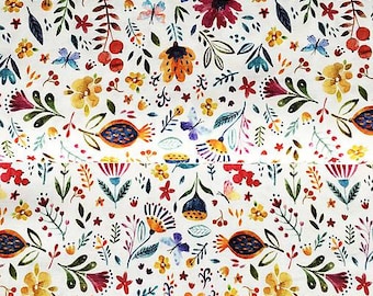 premium 100% katoenpopeline/hoge kwaliteit stof/aquarelbloemen/bloemenprint/gesanforiseerde stof/bloemenstof/bohostof/zomerstof