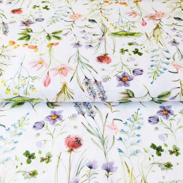 100 % popeline de coton haut de gamme/tissu en coton de haute qualité/aquarelle de fleurs/imprimé floral/tissu de coton sanforisé/tissu floral