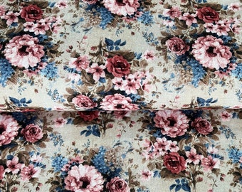 premium 100% cotton poplin/high quality cotton fabric/watercolor flowers/floral print/sanforized cotton fabric/floral fabric/ 1/2 yard