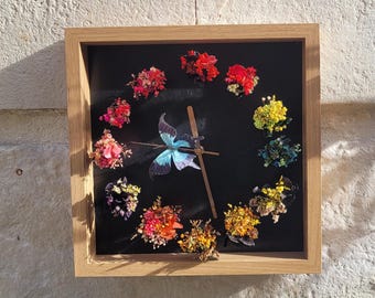 Preserved plant wall clock, original floral and customizable design, silent decoration, home gift, decorating idea