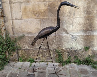 Wrought iron heron sculpture, ideal for the garden, a terrace, a gift for him, a gift for her, home decor