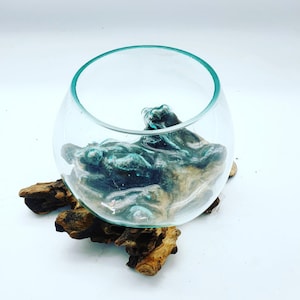 Encadrement Bois Plat strié Bleu Turquoise avec Verre et Dos