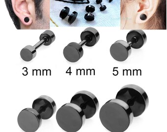 Gothic Barbell Earring Fashion Stainless Steel Round Plain Unisex Stud Earring Jewelry 6 Sizes. GemMartThai