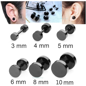 Gothic Barbell Earring Fashion Stainless Steel Round Plain Unisex Stud Earring Jewelry 6 Sizes. GemMartThai