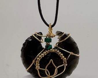 Obsidian Halbmond Halskette, Gold Draht Eingewickelt himmlischen Anhänger