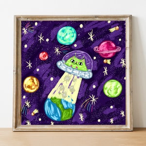 Katze Weltraum Druck - Weltraum Katze Druck - Weltraum Geschenke - Katze Weltraum Kunst - Weltraum Kinderzimmer - Galaxiekatze Druck - Außerirdische Katze Kunst - Katze Saturn