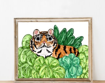 Tiger Art Print - Tiger Artwork - Jungle Print - Tiger Illustration - Tiger Jungle Nursery Art - Jungle Animal Art Print - Tiger Studio Art