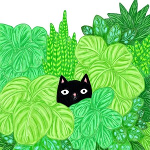 Cat Print / Cat and Houseplants Print / Houseplant Art / Cat Illustration / Black Cat Print / Houseplant Illustration / Cats and Plants Art image 2