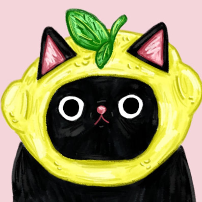 Cat Artwork Fruit Print Cat Fruit Art Lemon Decor Etsy