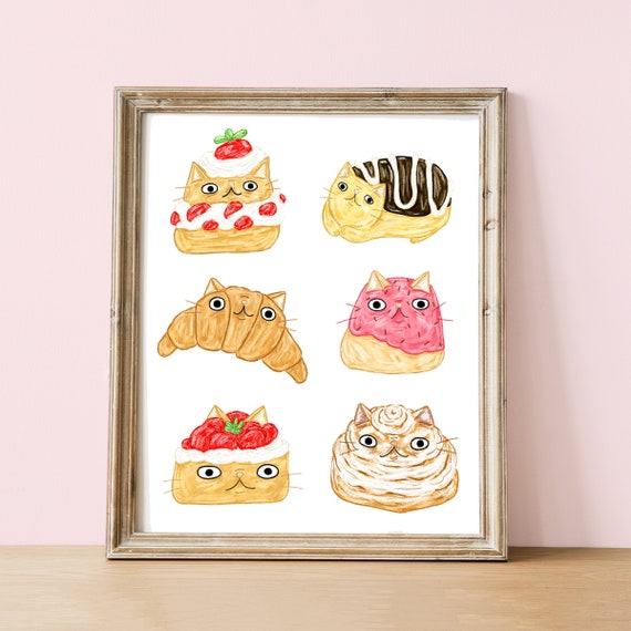 French Pastry Print - Pastry Cat Print -kawaii Cat Pastry
