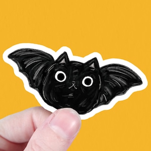 Bat sticker - Halloween Bat Sticker - Halloween black cat sticker - Halloween cat sticker - Cat bat sticker - Cute bat cat sticker - vinyl