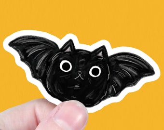 Bat sticker - Halloween Bat Sticker - Halloween black cat sticker - Halloween cat sticker - Cat bat sticker - Cute bat cat sticker - vinyl