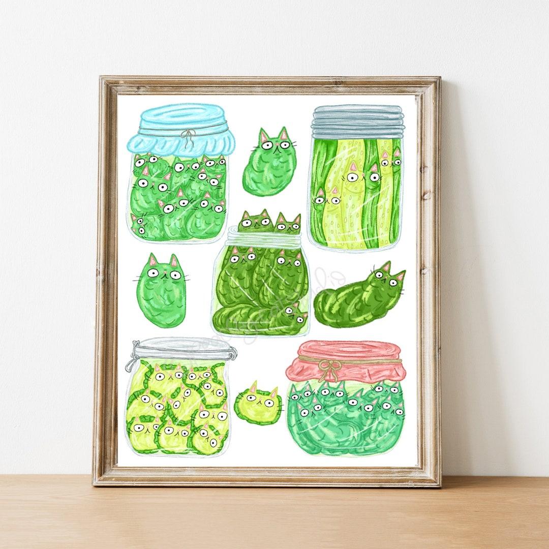 Pickle Art Print Kitchen Pickle Wall Art Canned Pickles Painting Funny