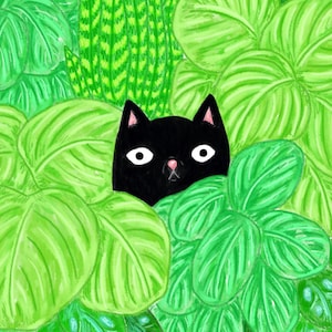 Cat Print / Cat and Houseplants Print / Houseplant Art / Cat Illustration / Black Cat Print / Houseplant Illustration / Cats and Plants Art image 3
