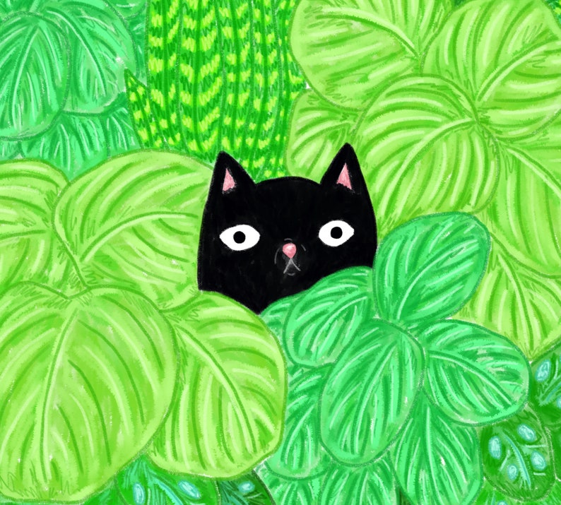 Cat Print / Cat and Houseplants Print / Houseplant Art / Cat Illustration / Black Cat Print / Houseplant Illustration / Cats and Plants Art image 3