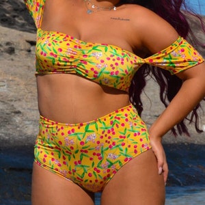 High Waist Cherry Print Off Shoulder Bikini Set