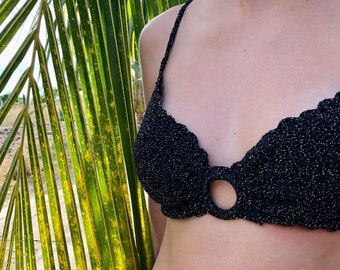 Black and Gold Crochet Top Central Ring Detail