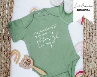 My Parents Mom Braved a Storm, sage bodysuit, Rainbow Baby Boy Gift, Baby after miscarriage, newborn gift, rainbow pregnancy announcement