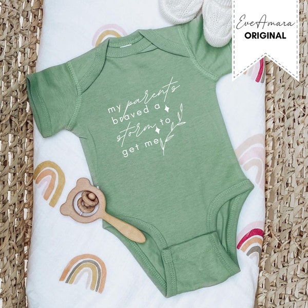My Parents Braved a Storm®, sage bodysuit, Rainbow Baby Boy Gift, Baby after miscarriage, newborn gift, rainbow pregnancy announcement, ivf