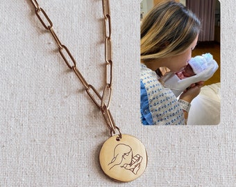 Angel mama necklace, Outline family photo necklace, miscarry keepsake gift for mom, infant loss gift, angel baby jewelry, baby remembrance