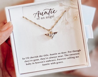 Aunt of an angel, 18k gold filled Necklace, miscarry keepsake, loss of niece, angel wings pendant, angel baby jewelry, loss of nephew