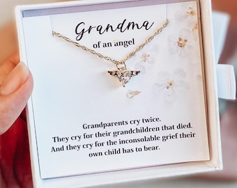 Grandma of an angel baby 18k gold filled Necklace, Mothers Day miscarry keepsake, loss of grandbaby, angel wings pendant, angel baby jewelry