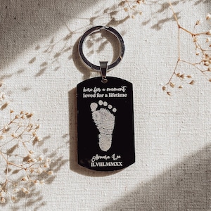 Dad of an angel keychain, memorial key, miscarriage gift for dad, mom of an angel, footprint keychain, baby angel loss gift, baby in heaven