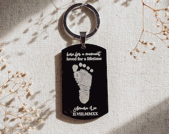 Dad of an angel keychain, memorial key, miscarriage gift for dad, mom of an angel, footprint keychain, baby angel loss gift, baby in heaven