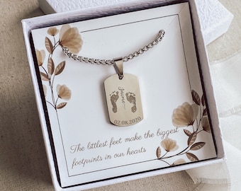 Baby footprint necklace, baby handprint, Daddy of an angel necklace, small dog tag necklace husband, first father's day gift, from baby
