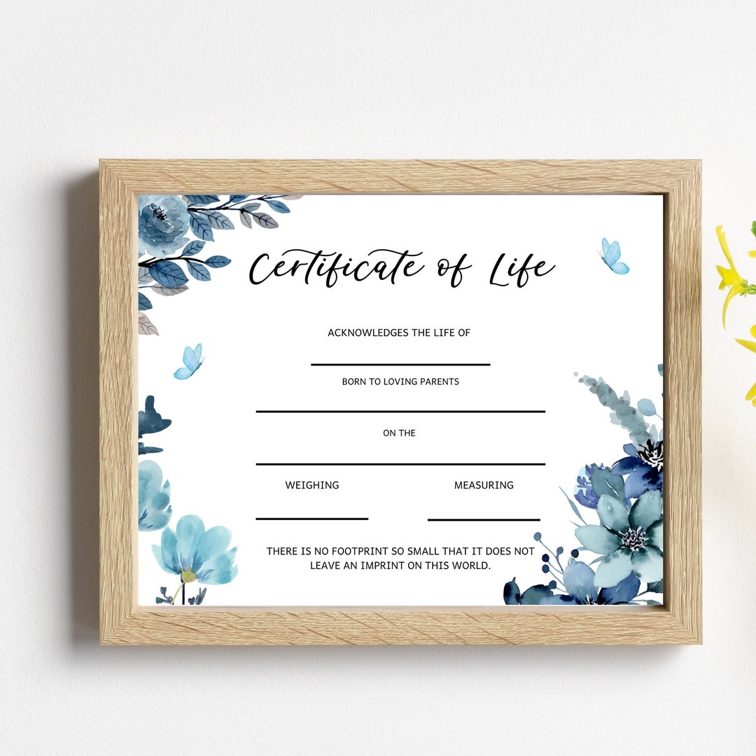Certificate of Life Baby, Loss of Baby Boy, Miscarriage Keepsake, Birth ...