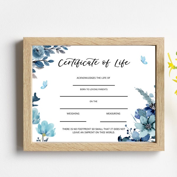 Certificate of Life baby, loss of baby boy, miscarriage keepsake, birth certificate digital, stillborn gift for mom, angel baby remembrance