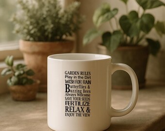 Garden Rules Play In The Dirt Funny Gardening Coffee Mug | Gardener Gift, Plant Lover Gift