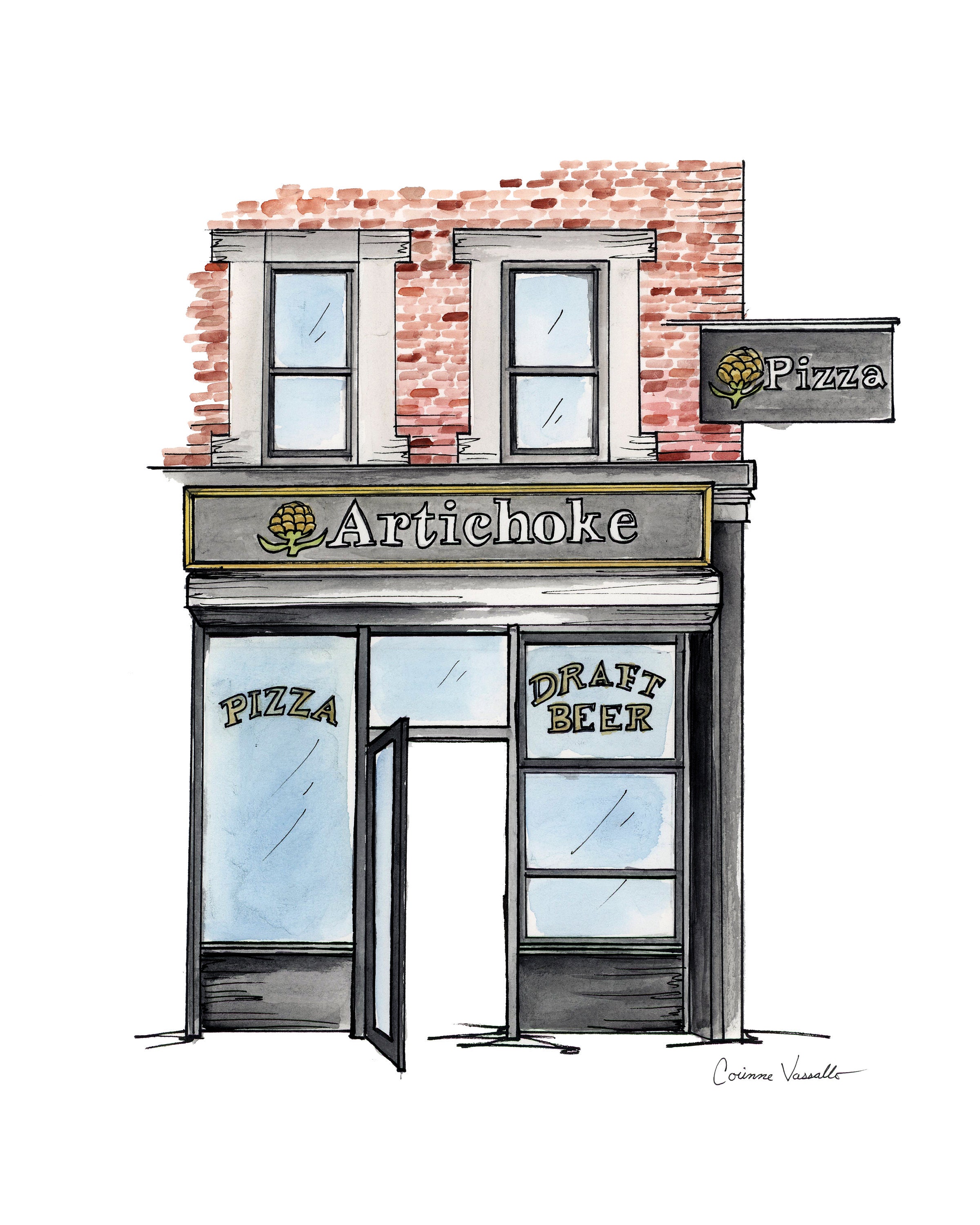 Artichoke Pizza NYC Storefront Watercolor Print Etsy