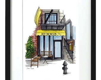 Hummus Place - NYC Storefronts - Aquarell Druck