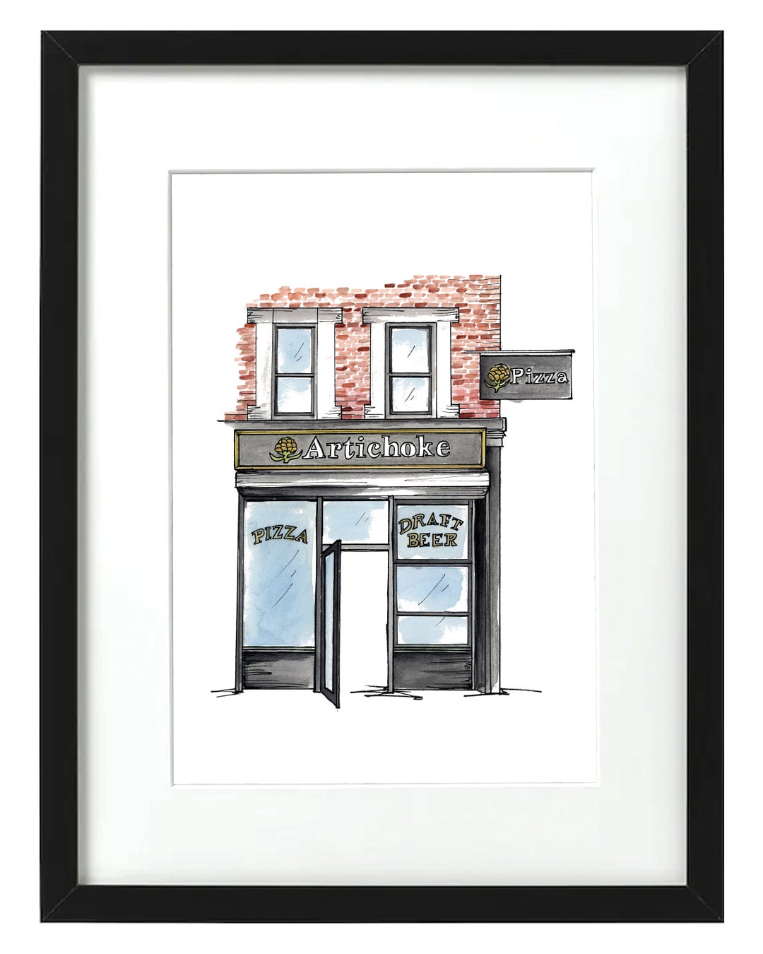Artichoke Pizza NYC Storefront Watercolor Print Etsy