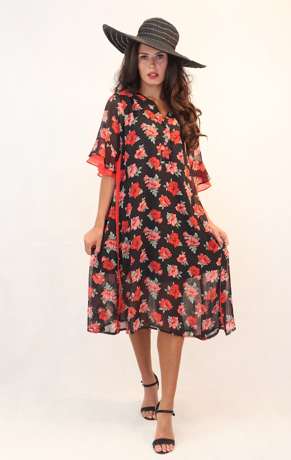 midi pure cotton tunic dress Women Cotton Printed 3/4 Sleeve Midi Shirt Dress Casual Loose Sundress  Tunic Top