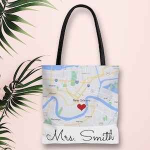 Personalized Map tote bag, Engagement map gift, Destination wedding gift, Honeymoon tote, Custom map gift, Personalized map tote, newly wed