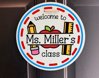 Teacher door sign, Wooden name sign, Teacher door hanger, Teacher name plate, Back to school gift for classroom, Teacher appreciation gift