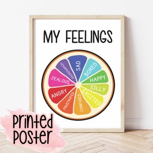 Educational Poster, Feelings Chart poster, Emotion wheel poster, affirmation, Therapist office decor, Emotions poster, kids preschool poster