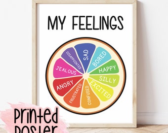 Afiche educativo, Afiche de la tabla de sentimientos, Afiche de la rueda de emociones, afirmación, Decoración de la oficina del terapeuta, Afiche de las emociones, Afiche de preescolar para niños